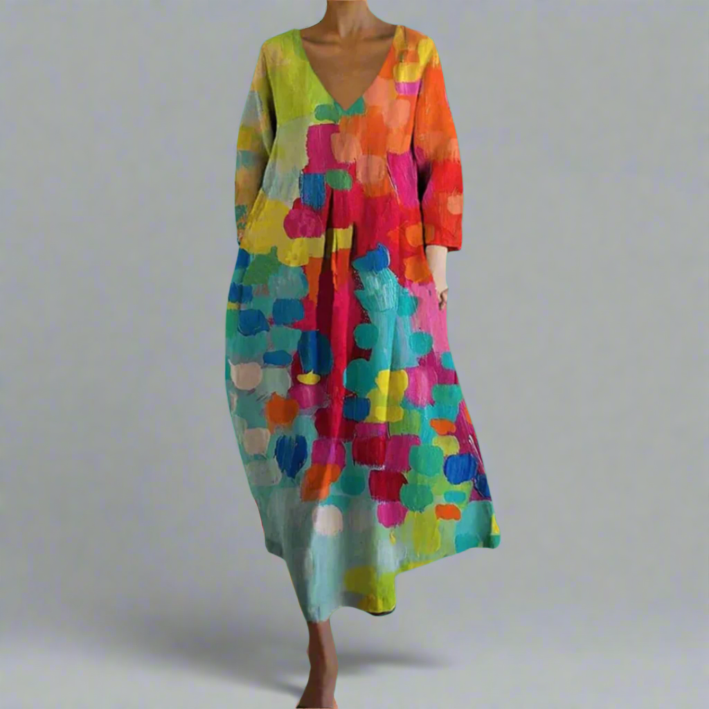 Vestido de luxo com decote em V feito de material de alta qualidade