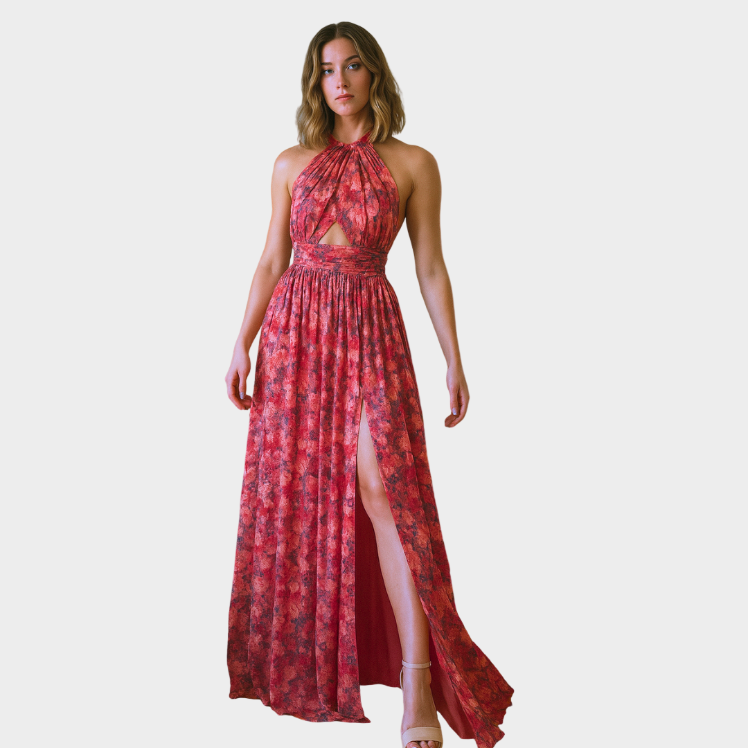 Vestido elegante com padrão floral