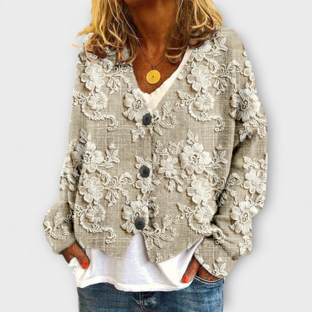 Stella - Casaco de Malha com Padrão Floral