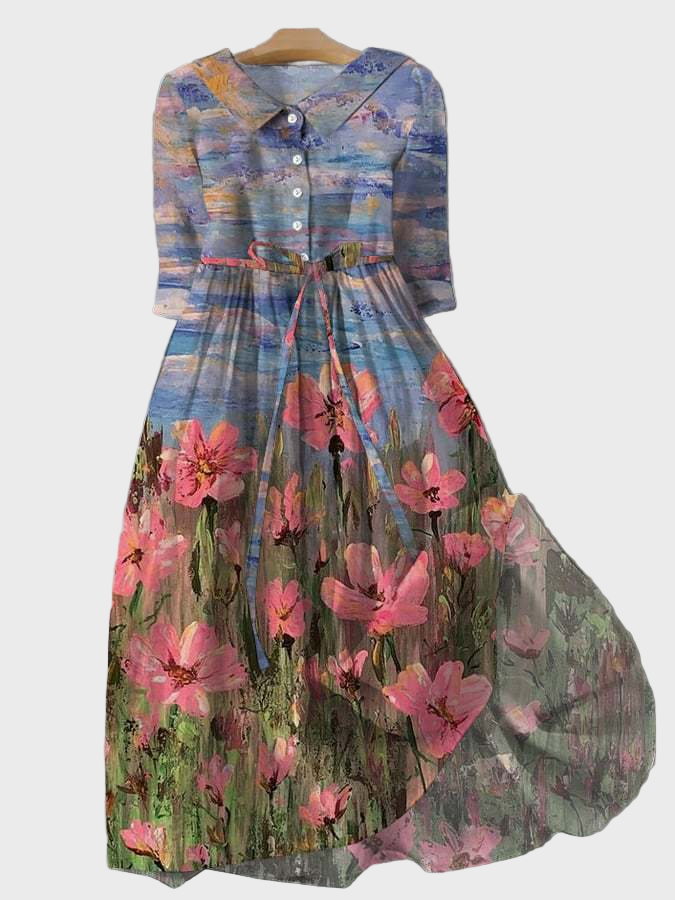 Vestido Longo com Design Impressionista
