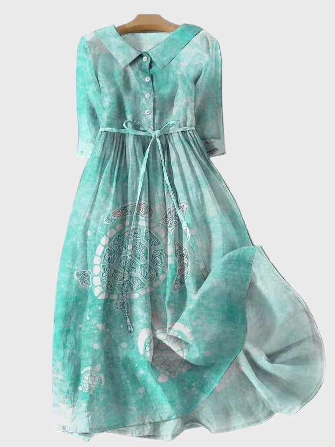 Vestido Turquesa com Padrão de Tartaruga
