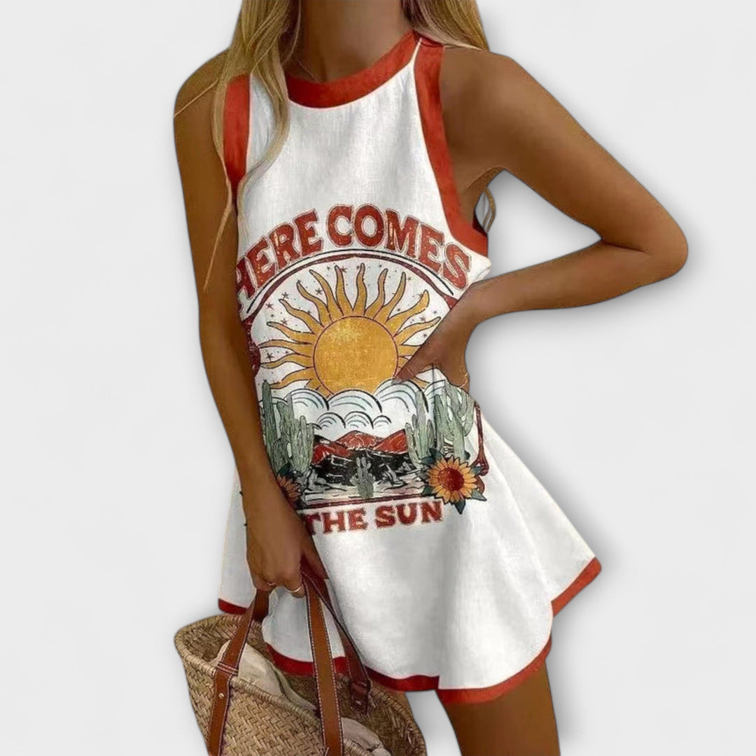 Khalira – Vestido Mini com Padrão de Sol