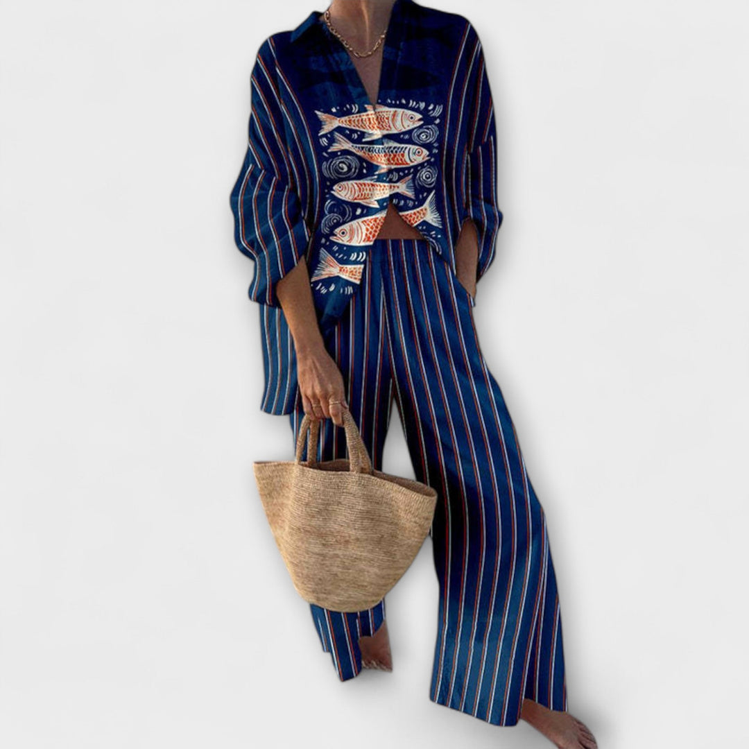 Zairin - Conjunto com padrão Koi em Azul