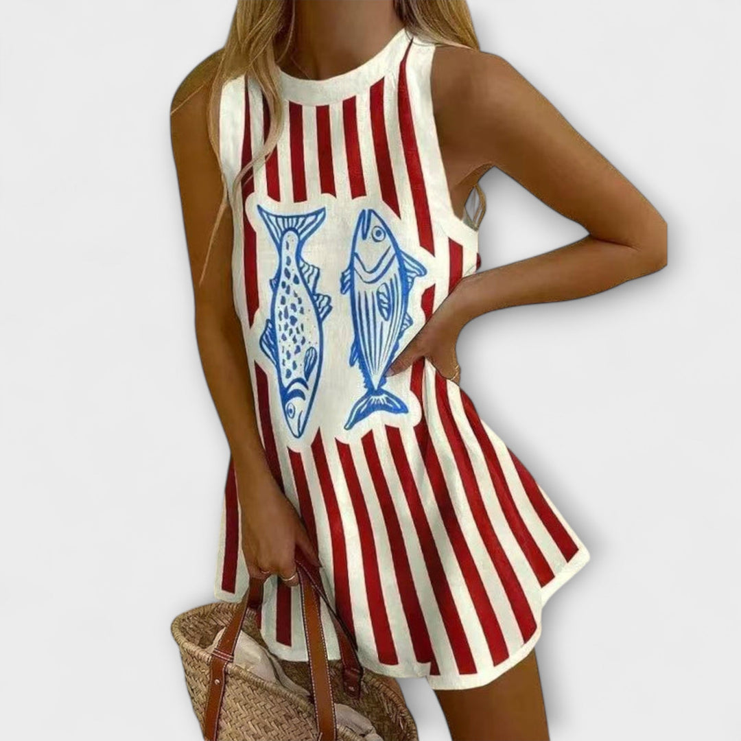 Delara – Vestido Mini com Estampa de Peixes