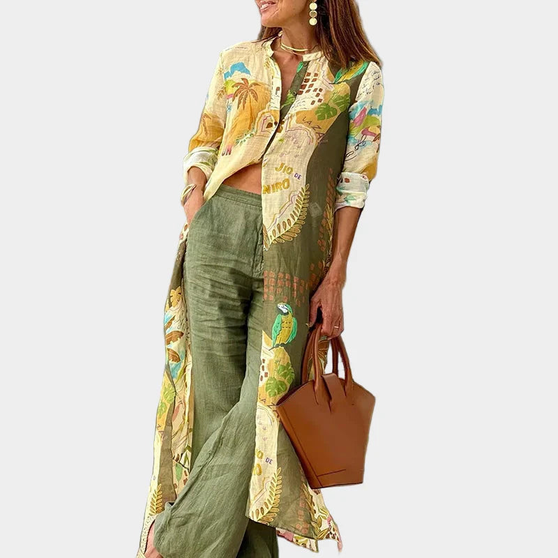 Conjunto de Linho Elegante e Sincronizado com Modernidade Simples e Fluidez Confortável