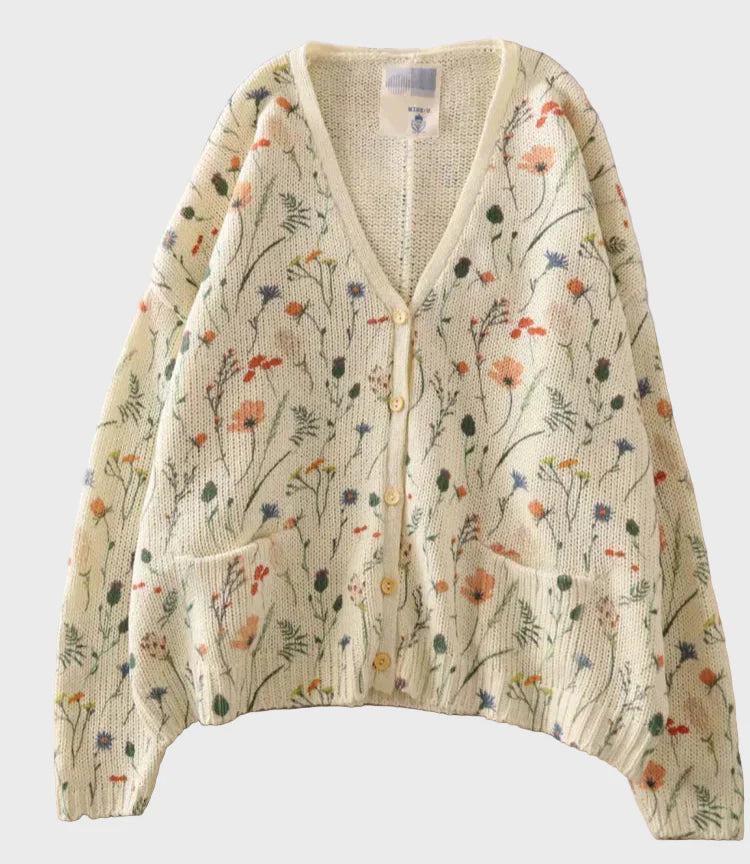 Colete Tricotado Elegante com Padrão Floral