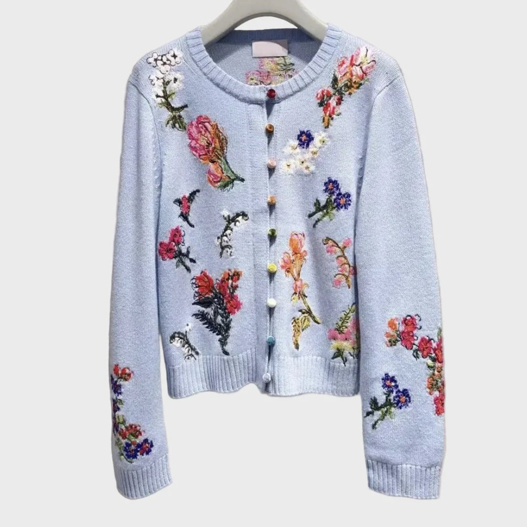 Colete Tricotado Elegante com Flores