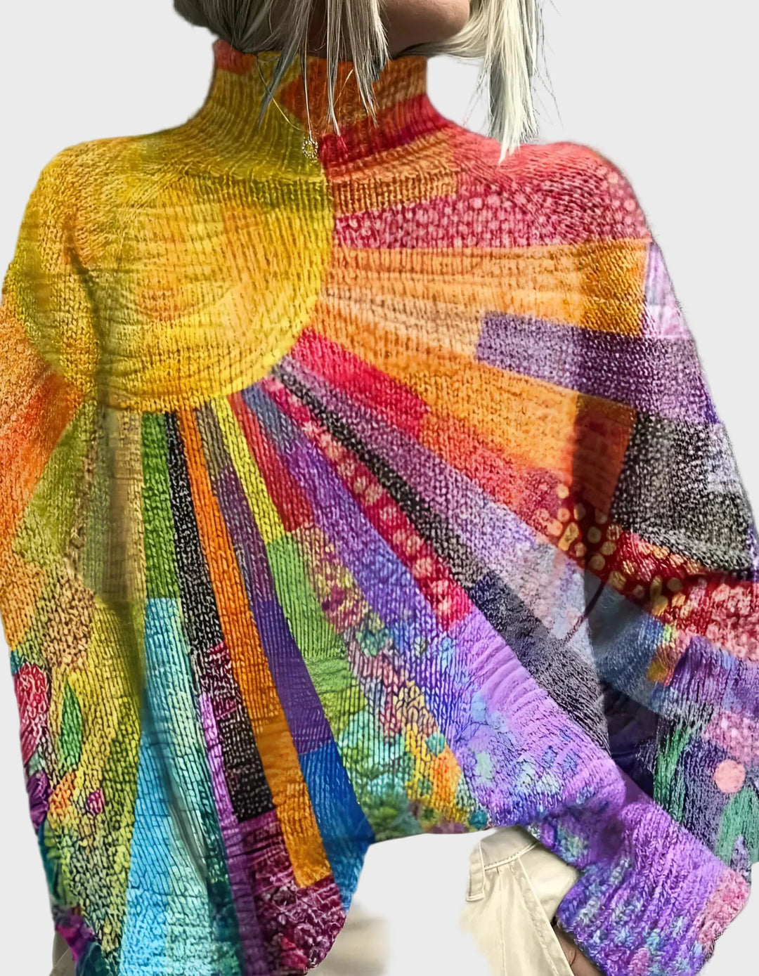 Pullover de Gola Alta com Design Vibrante