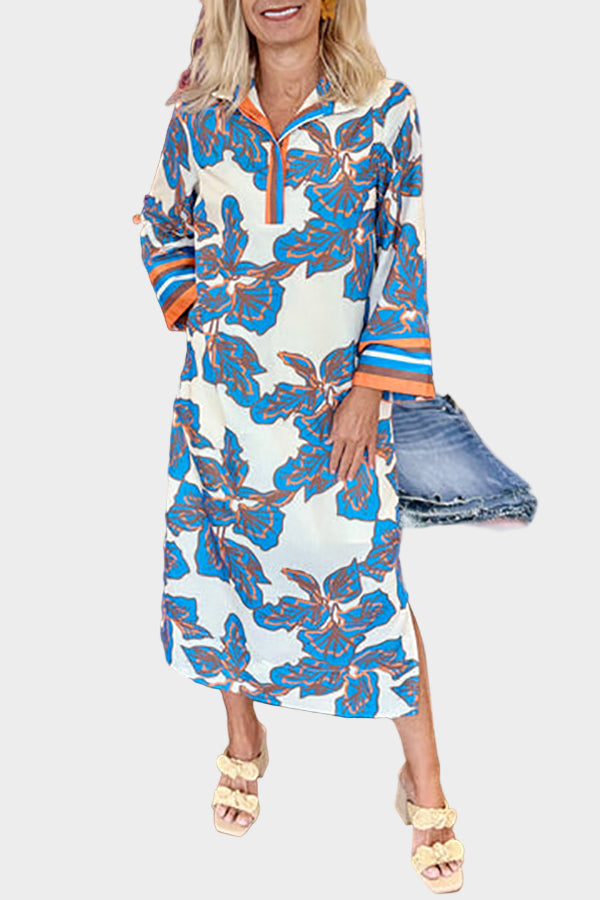 Vestido Diário com Design Floral e Elegante Zíper