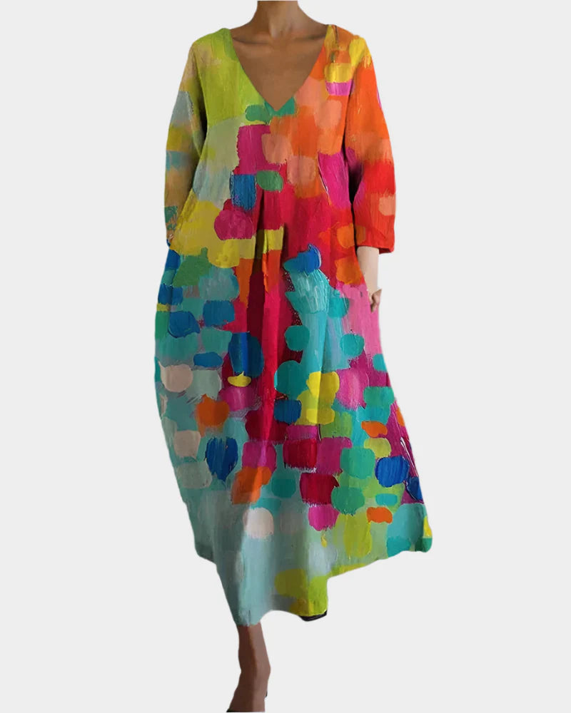 Vestido Colorido com Padrão para Mulheres