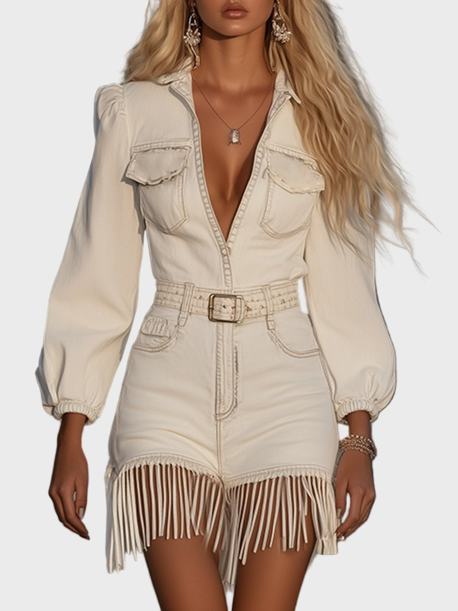 Vestido Mini de Jeans com Franjas