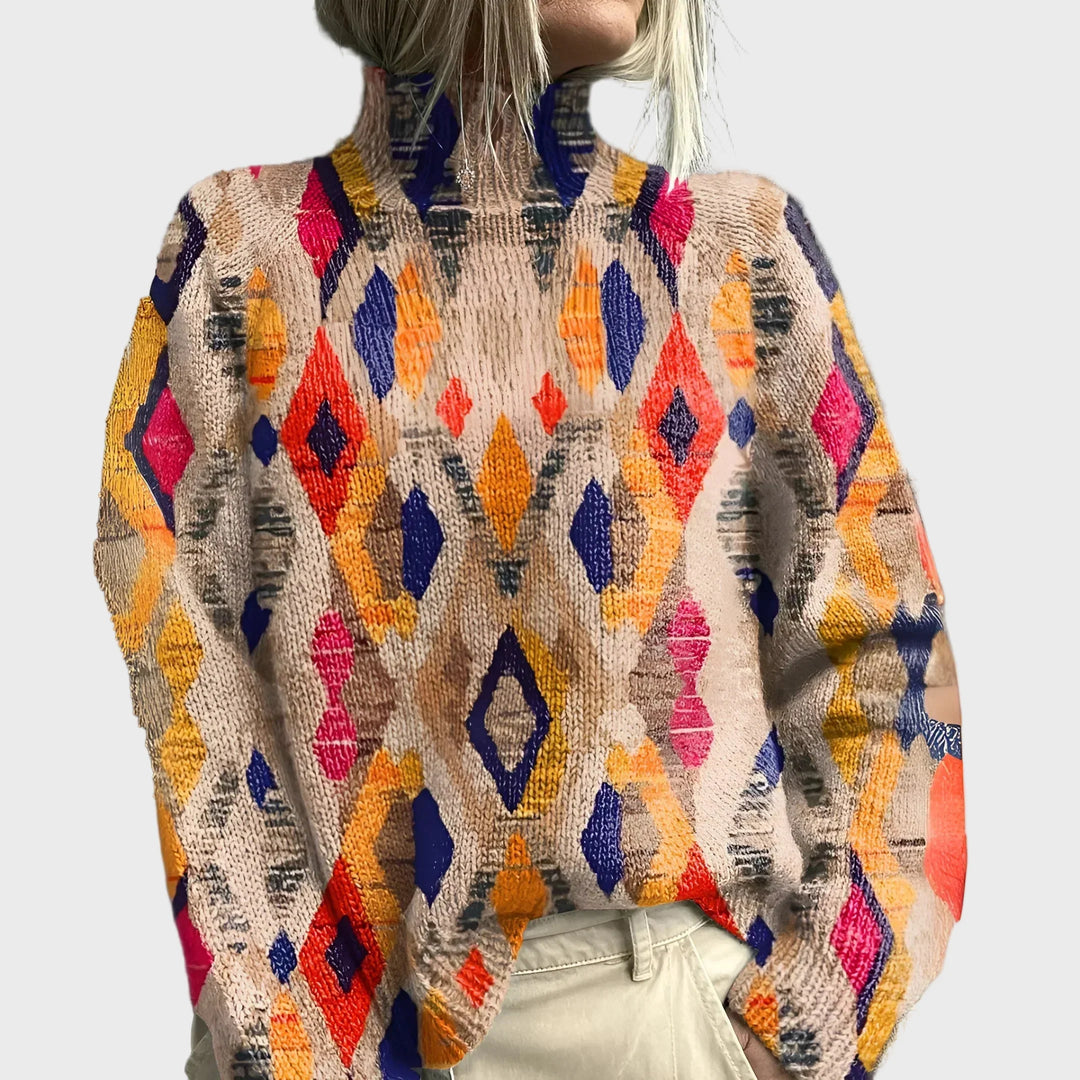 Pullover de Gola Alta com Padrão Geométrico