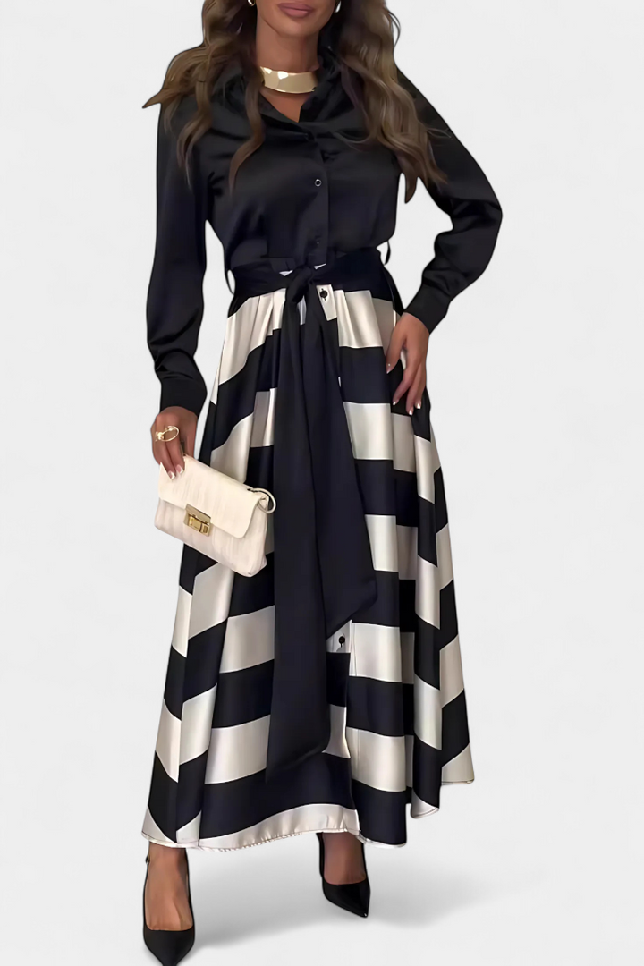 Vestido Camisa Longo às Riscas com Cinto