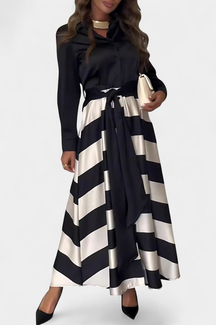 Vestido Camisa Longo às Riscas com Cinto