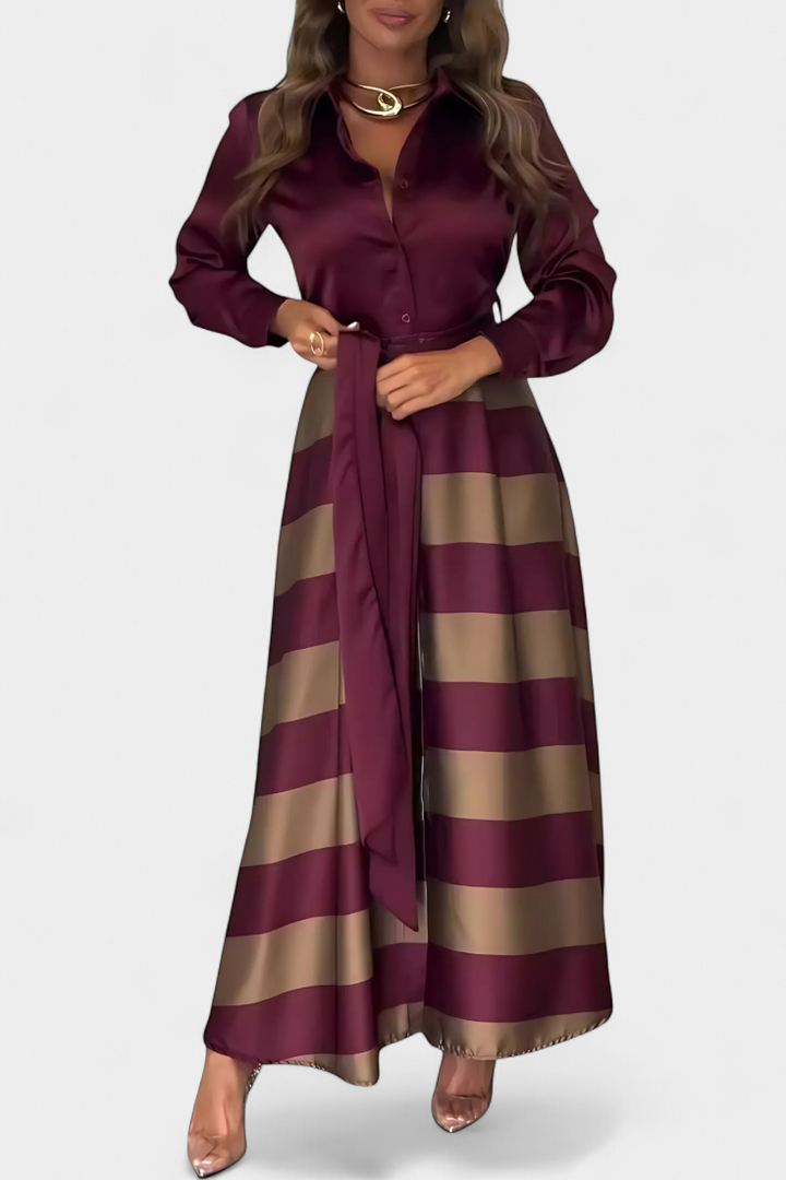 Vestido Camisa Longo às Riscas com Cinto