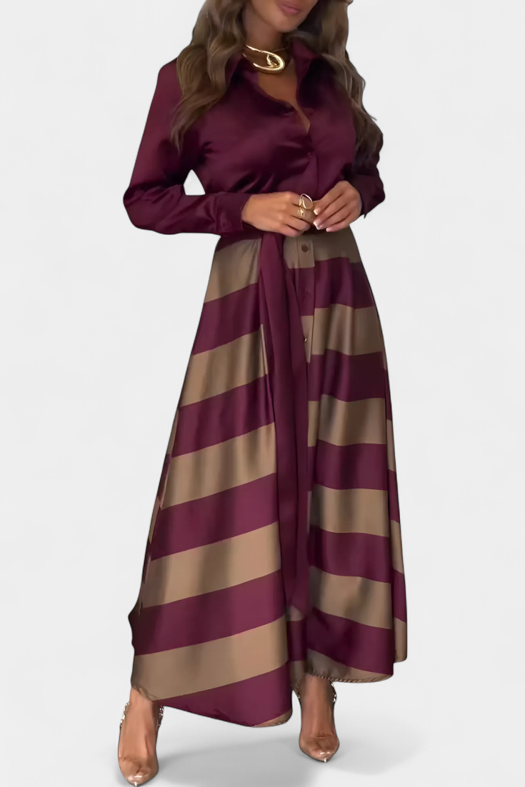 Vestido Camisa Longo às Riscas com Cinto