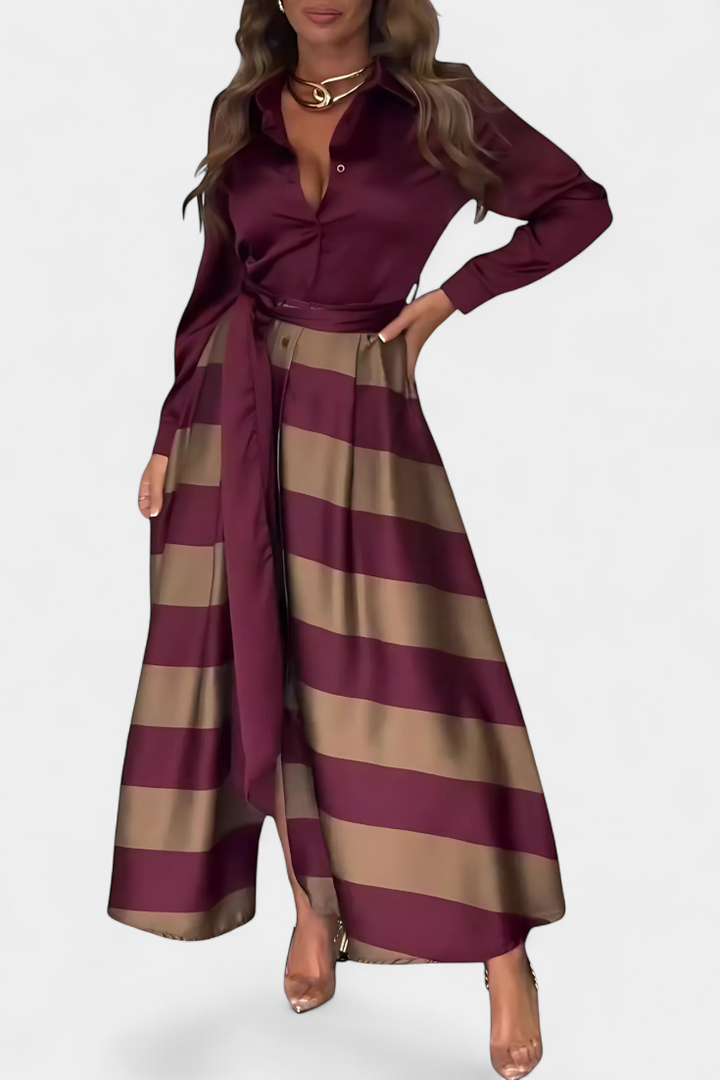 Vestido Camisa Longo às Riscas com Cinto