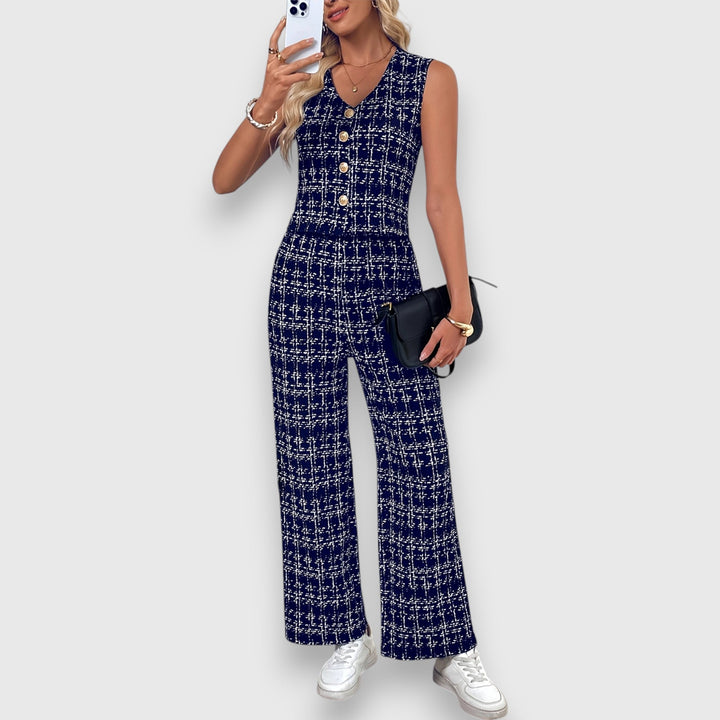 Conjunto de Dois Peças com Decote em V e Calças Correspondentes