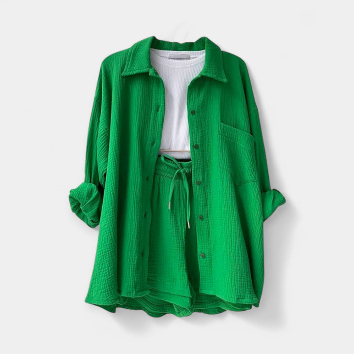 Conjunto de Top e Calções Bicolor de Verão