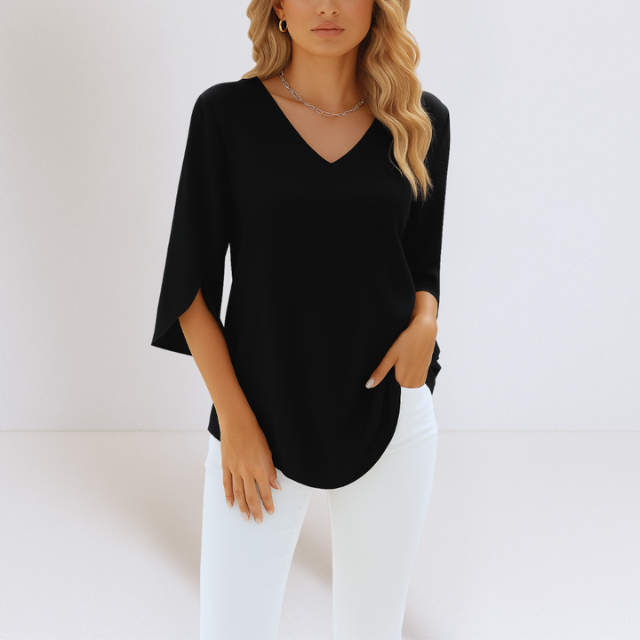 Blusa Elegante com Decote em V e Mangas Abertas