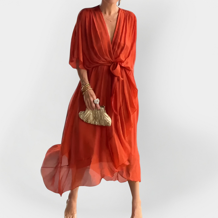 Vestido de Chiffon com Decote em V