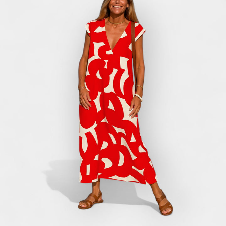 Vestido Arejado com Decote em V e Design Moderno