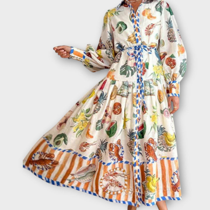 Maxi Vestido com Cinto & Mangas Bufantes