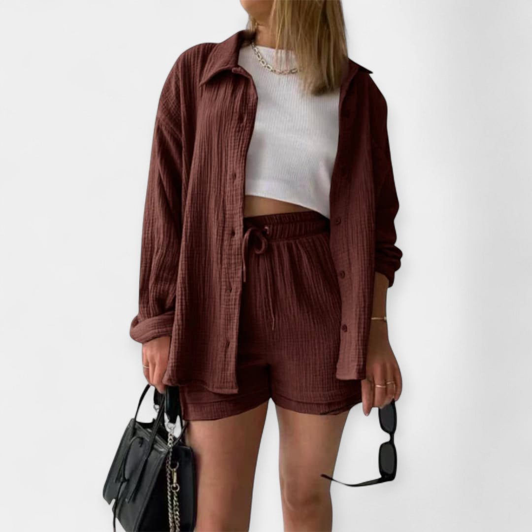 Conjunto de Top e Calções Bicolor de Verão