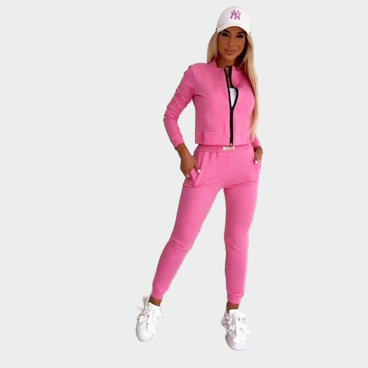 Conjunto Desportivo Feminino de 3 Peças com Fecho e Ajuste Confortável