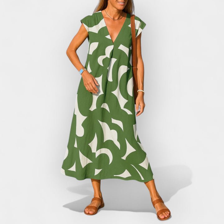 Vestido Arejado com Decote em V e Design Moderno