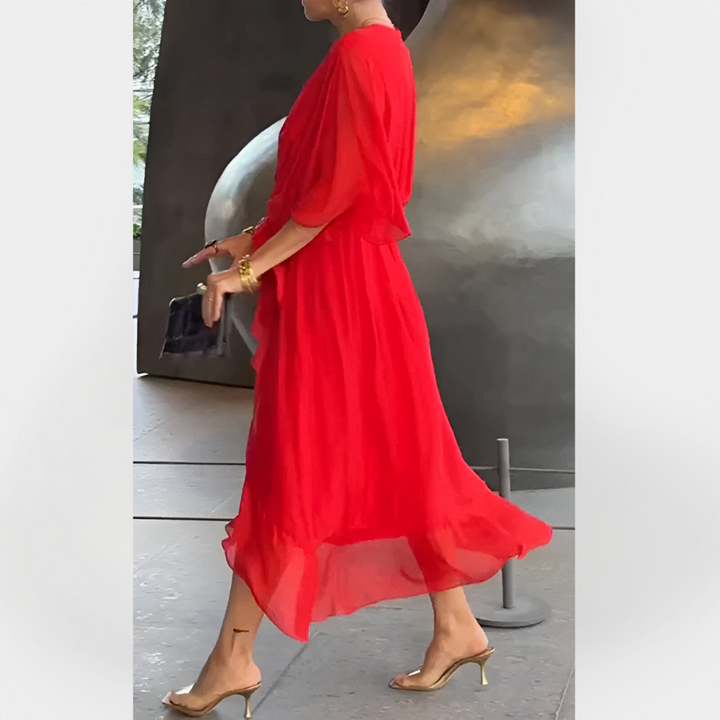 Vestido de Chiffon com Decote em V