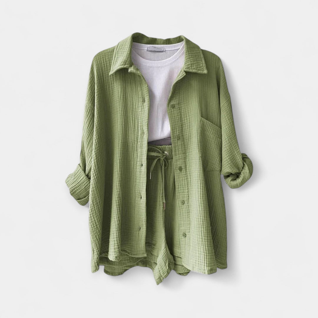 Conjunto de Top e Calções Bicolor de Verão