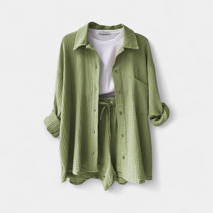 Conjunto de Top e Calções Bicolor de Verão