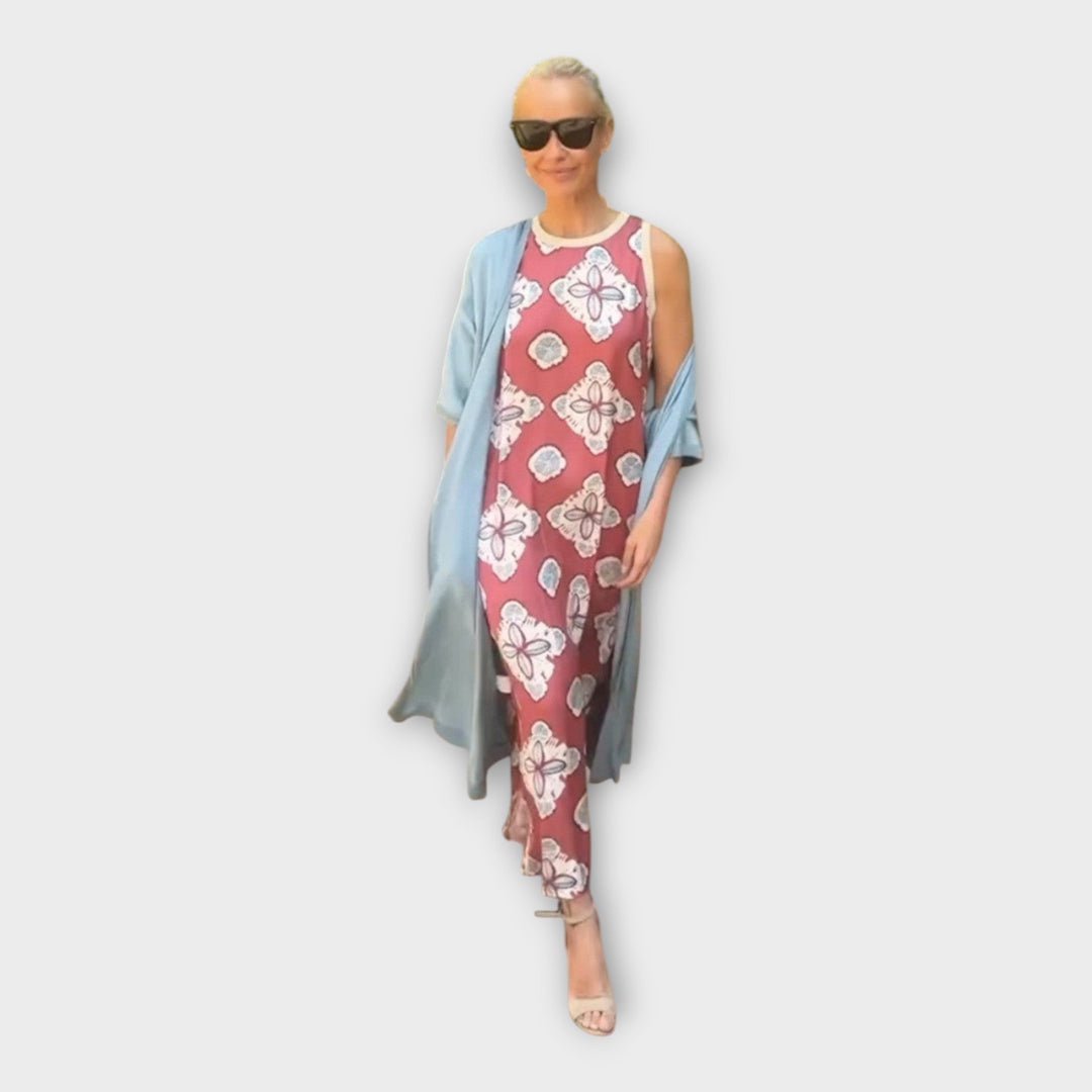 Vestido Maxi com Padrões Geométricos e Florais