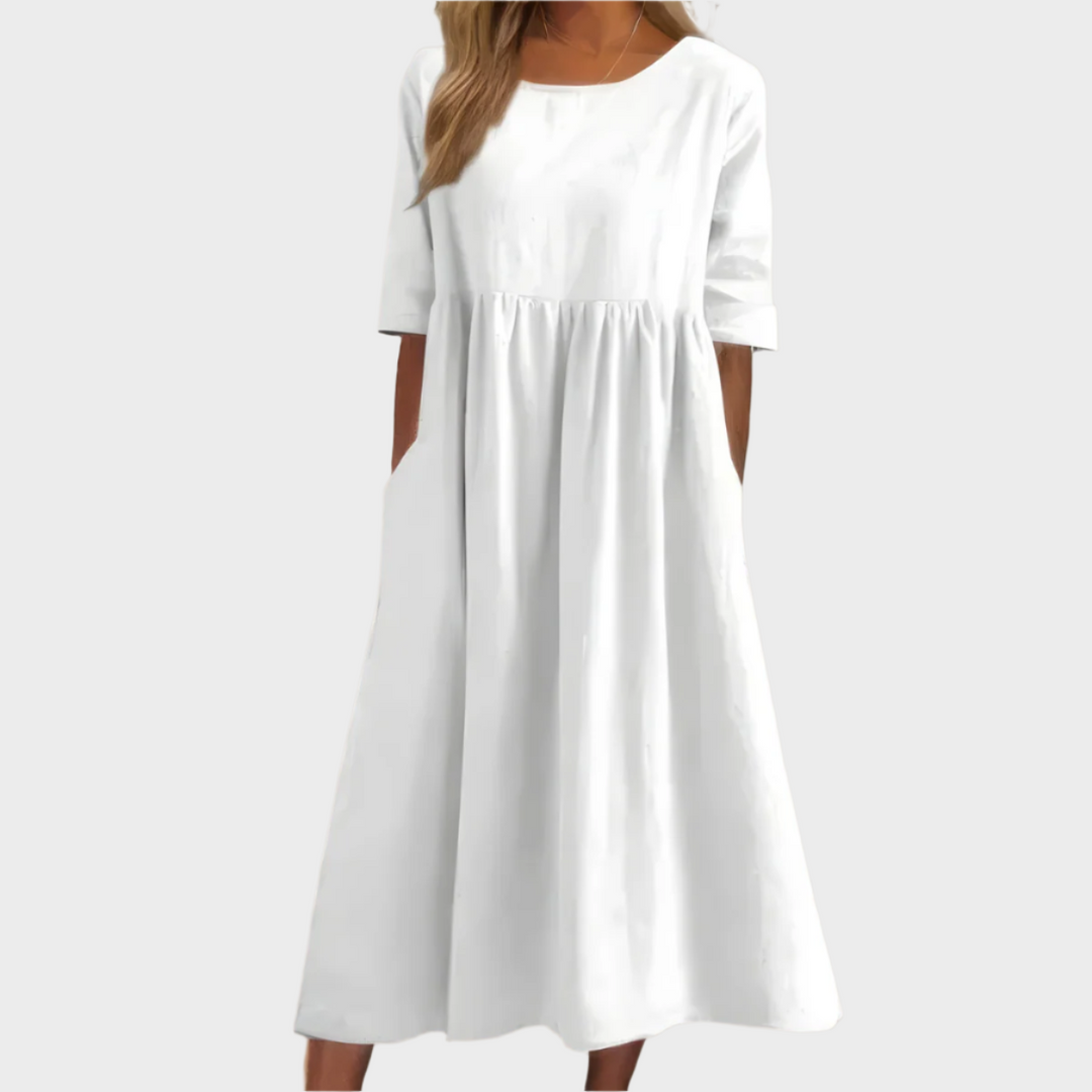 Vestido de Linho com Mangas Curtas e Corte Arejado