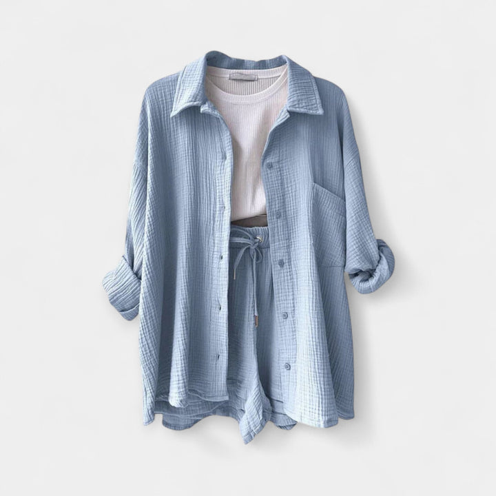 Conjunto de Top e Calções Bicolor de Verão
