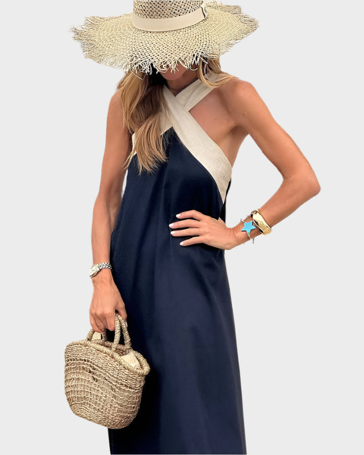 Vestido Elegante com Costas Descobertas e Decote Cruzado Moderno