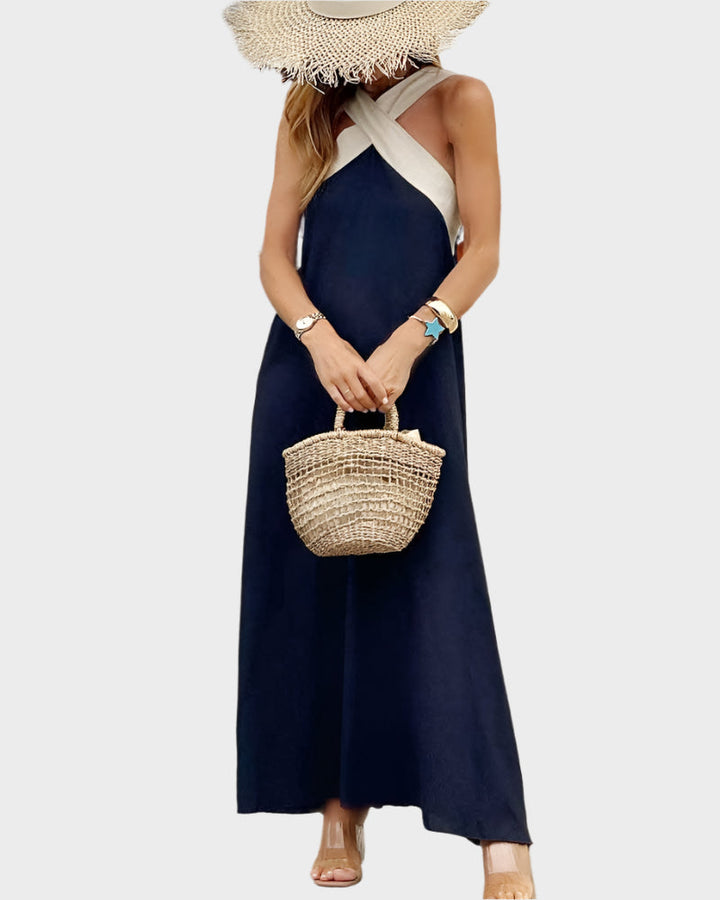 Vestido Elegante com Costas Descobertas e Decote Cruzado Moderno