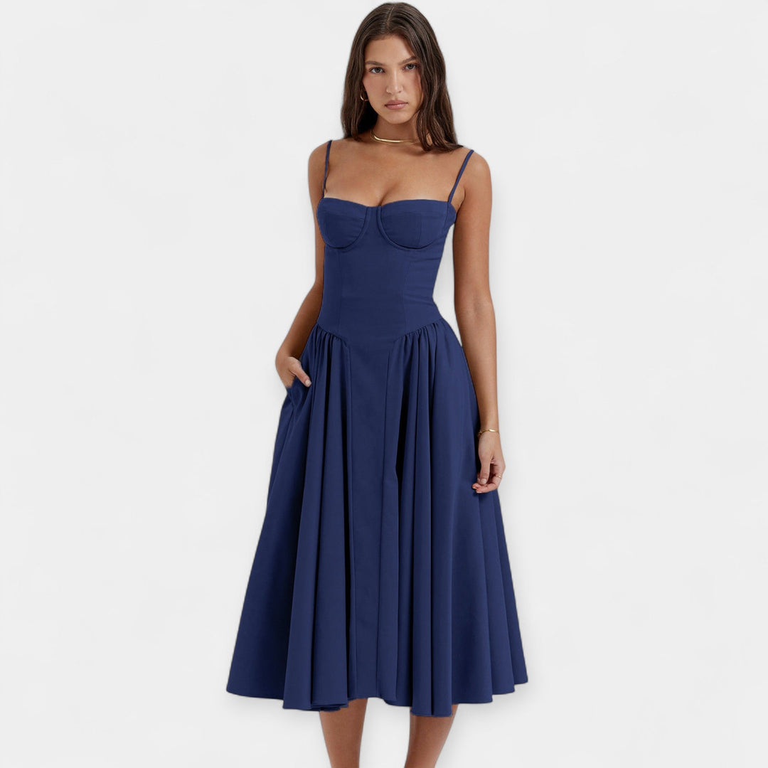 Vestido Midi Retro com Alças Finas