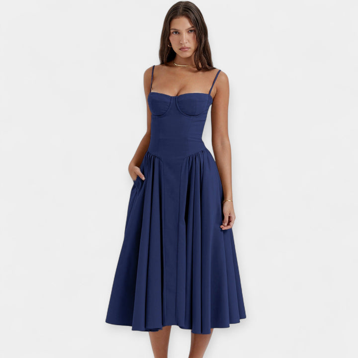 Vestido Midi Retro com Alças Finas