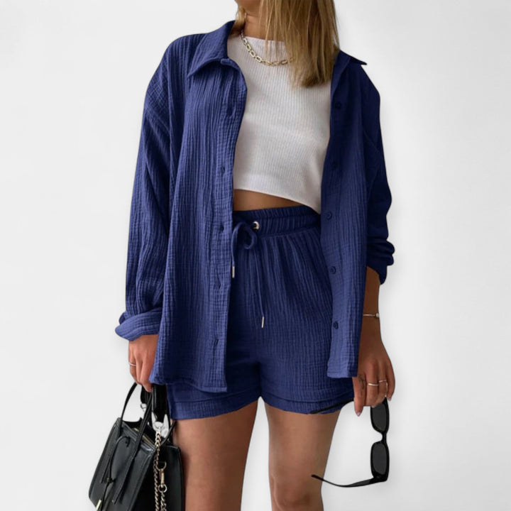 Conjunto de Top e Calções Bicolor de Verão