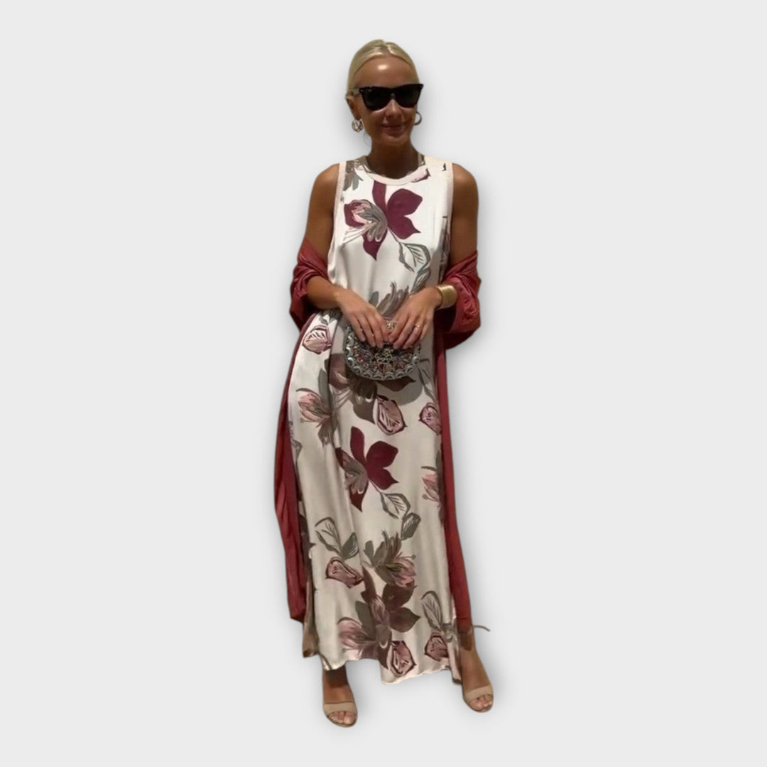 Vestido Maxi com Padrões Florais e Elegância Arejada