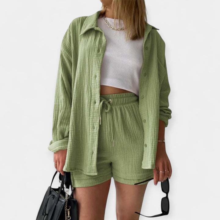 Conjunto de Top e Calções Bicolor de Verão