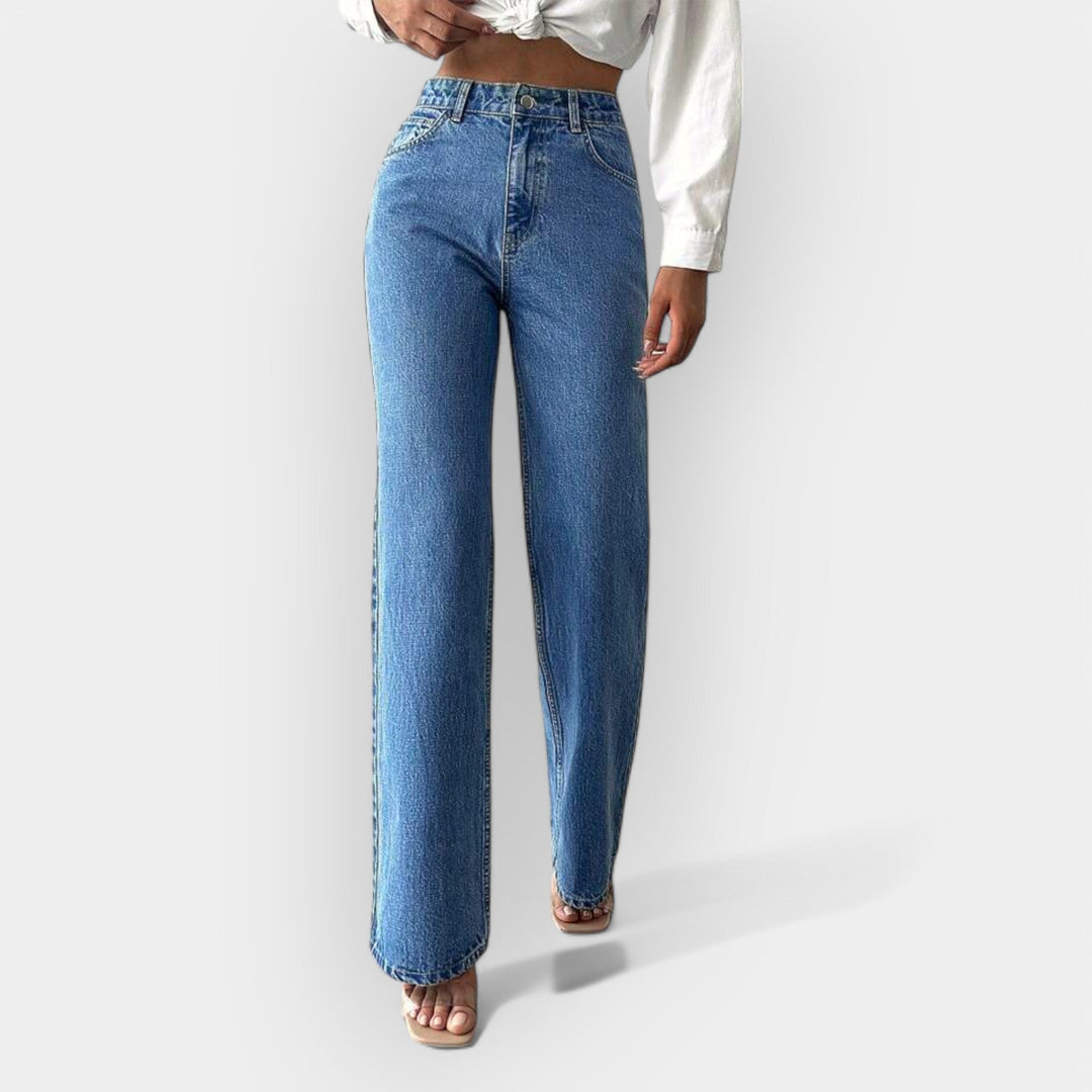 Jeans de Cintura Alta com Corte Larguinho