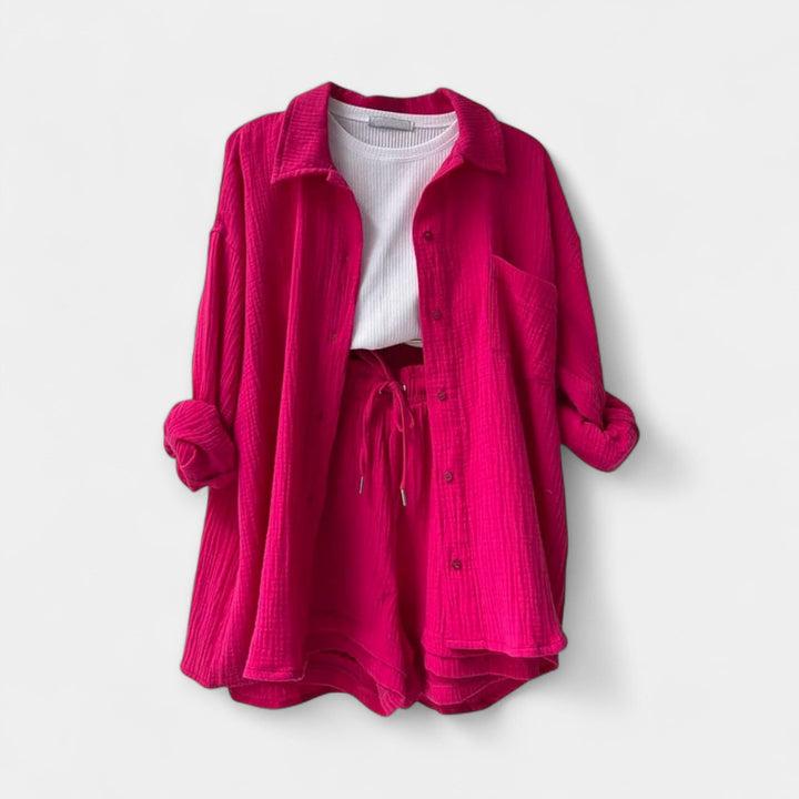 Conjunto de Top e Calções Bicolor de Verão