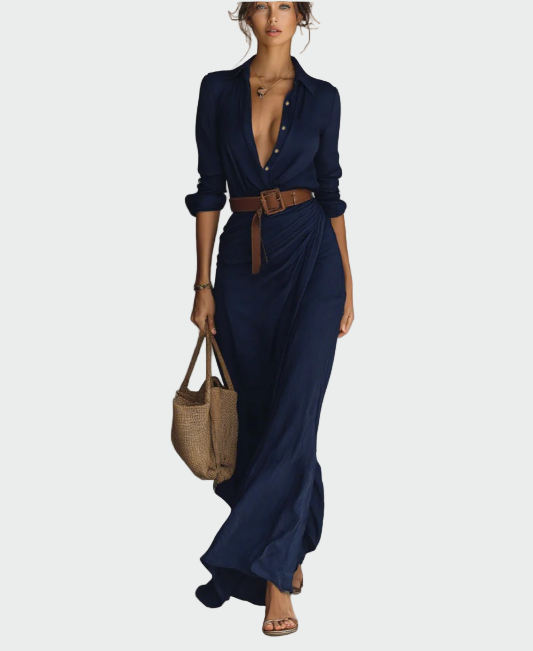 Vestido Maxi Longo com Gola Reversível
