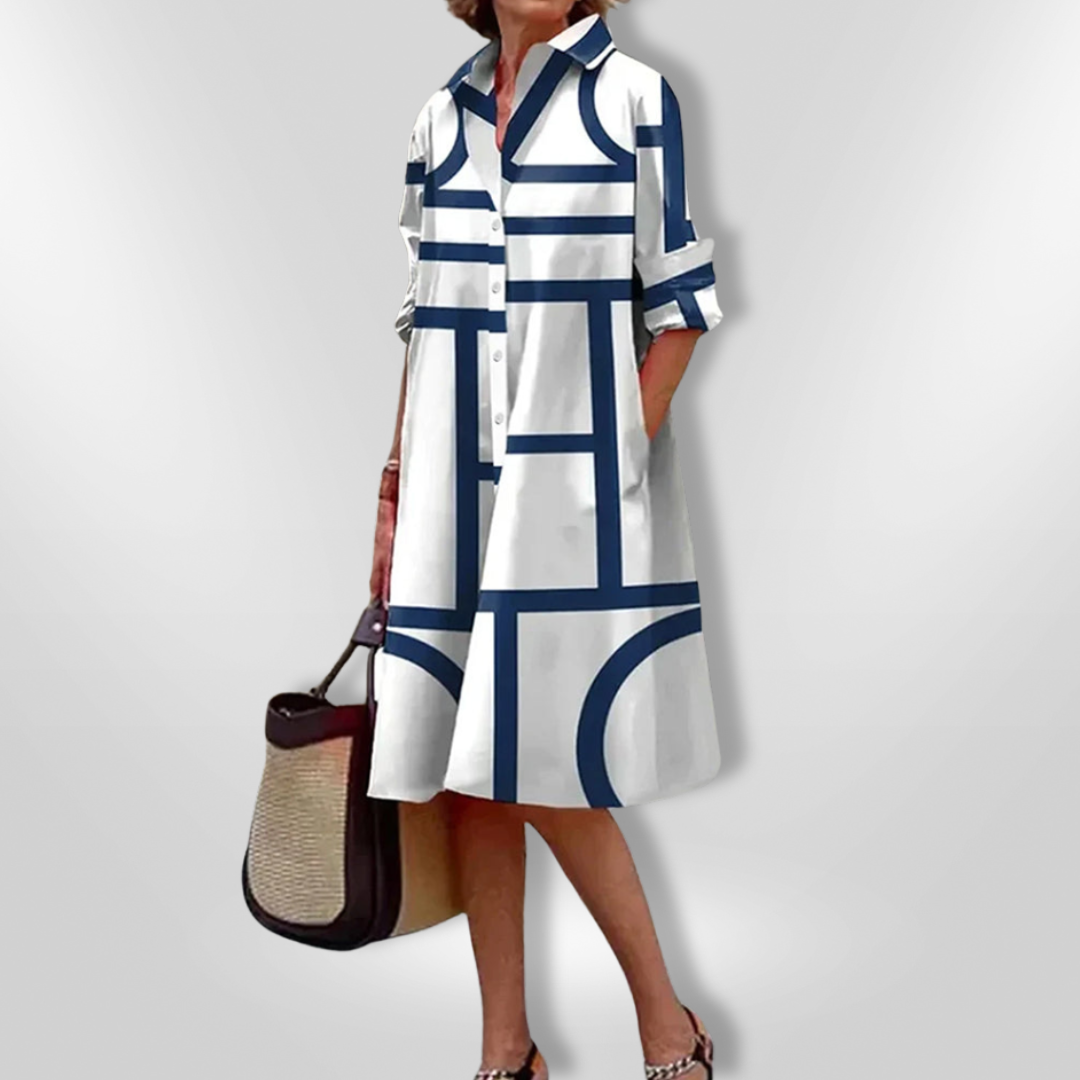 Vestido Midi com Padrão Geométrico