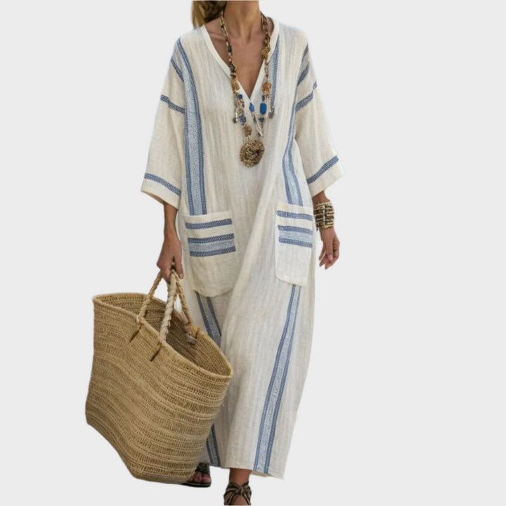Kaftan com Riscas e Bolsos Oversized
