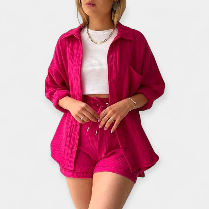 Conjunto de Top e Calções Bicolor de Verão