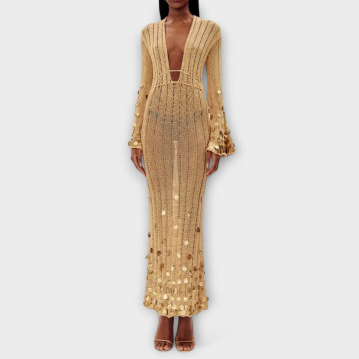 Vestido Maxi Tricot Dourado da Dolly